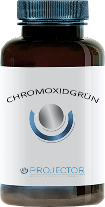 Produktflasche mit Etikett „Chromoxidgrün“ – Hochreiner Rohstoff von PROJECTOR Germany für industrielle Anwendungen